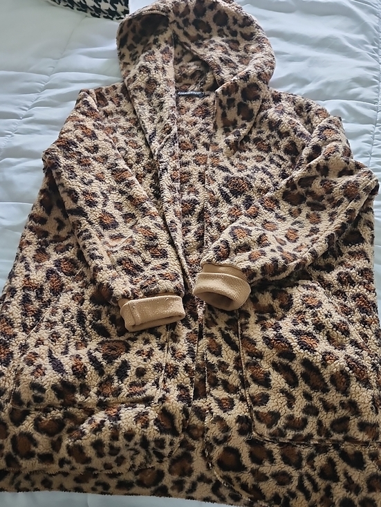 Jackets & Blazers - Leopard Print Teddy Hoodie Jacket - Brown/Tan